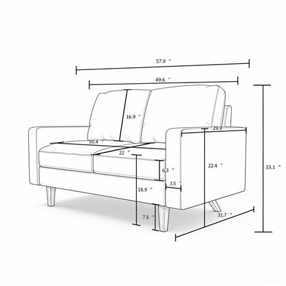 Loveseat Sofa, 2 Seat Couch With Removable Cushion For Living Room