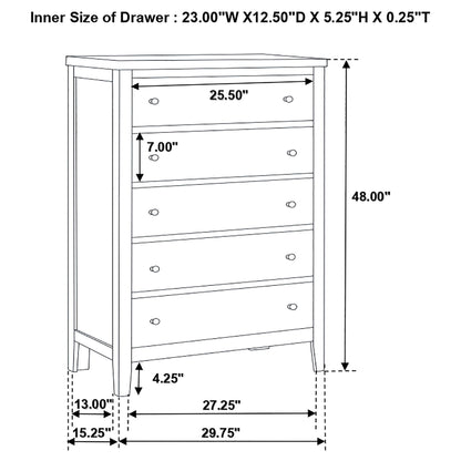 Payton - 5 Drawer - Cappuccino