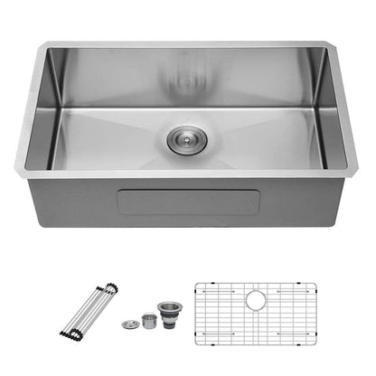 Undermount Steel Kitchen Sink, Deep Single Bowl Basin
