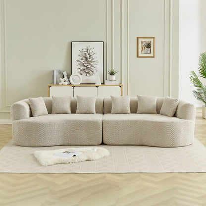 Curved Sectional Oversized Bone Free Cloud Sofa With 6 Pillows, 4 Seater With Deep Seat - Light Khaki
