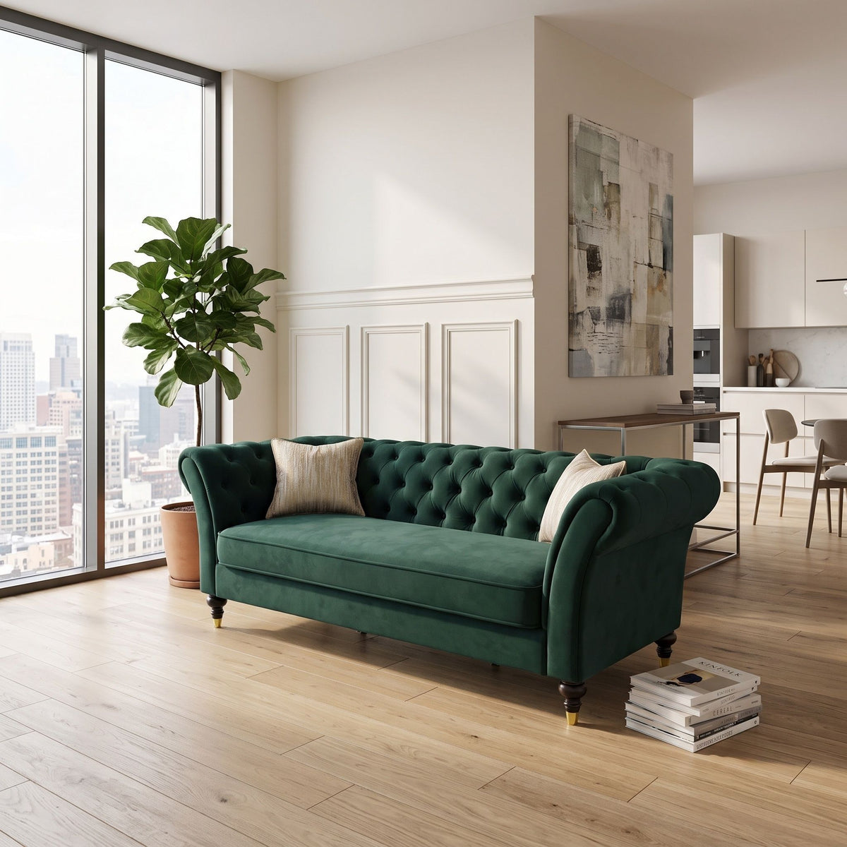 Chesterfield Sofa, 3 Seat Couch With Deep Button Tufted Back, Rolled Arms