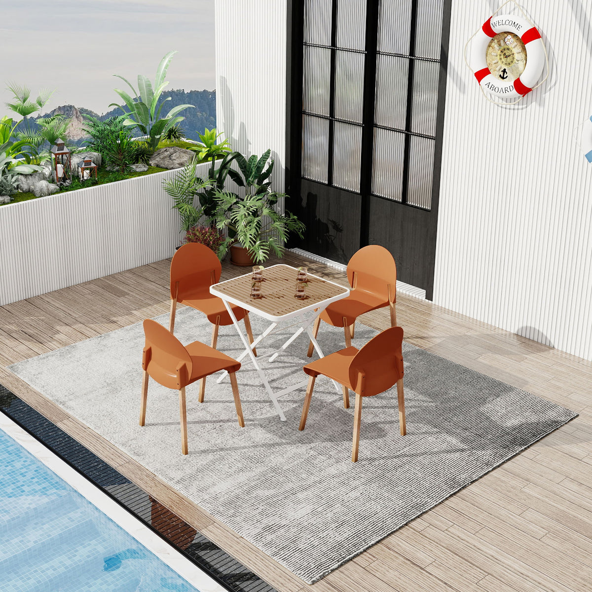 4 Piece Set Of Single Chairs With A Folding Square Table