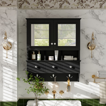 Modern Bathroom Mirror Cabinet With Drawers, Organizer Hooks, And High-Definition Mirrors