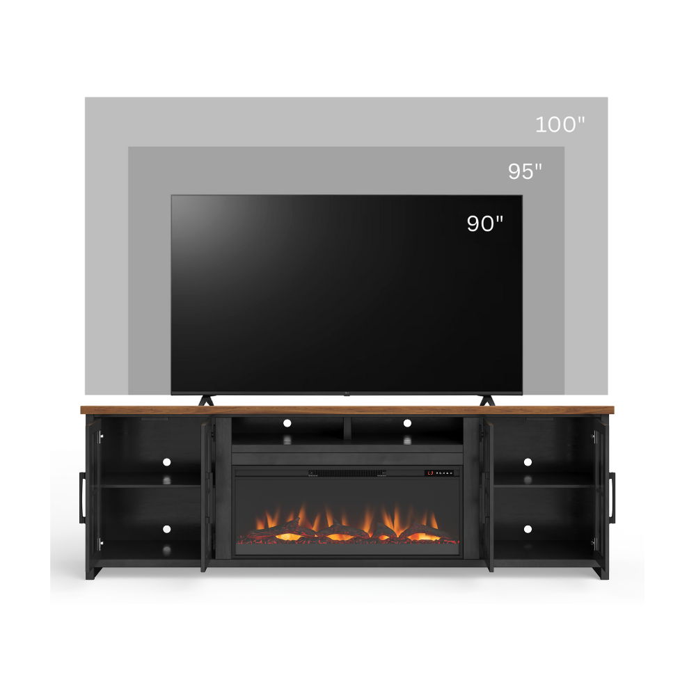 Fireplace TV Stand Console For TVs Up To 100" - Black / Whiskey