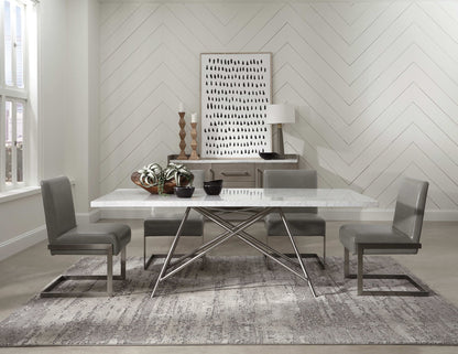 Coral - Marble Rectangular Dining Table - Carrara / Stainless Steel