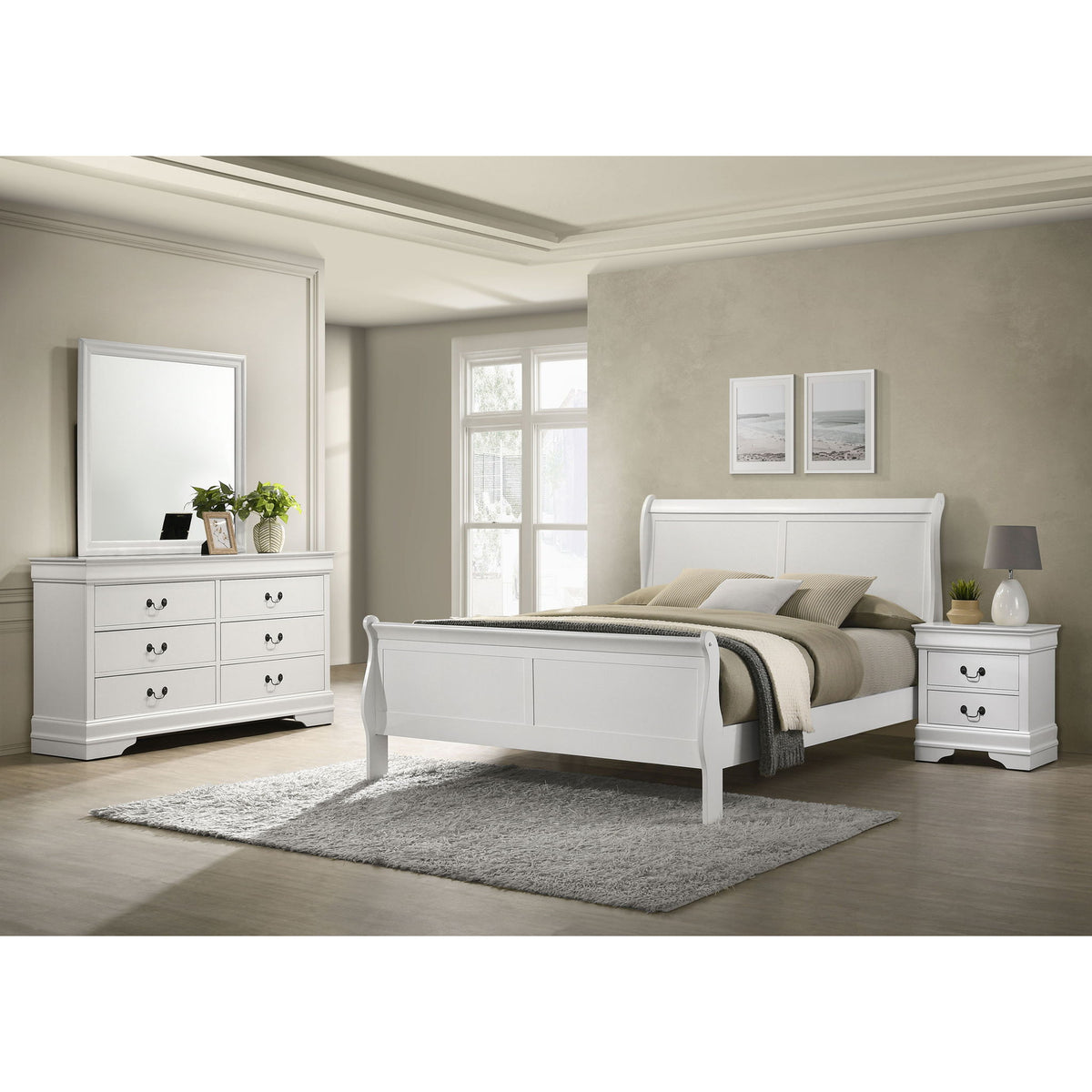 Mckee - 4 Piece Queen Bedroom Set, Includes Bed, Nightstand, Dresser And Mirror - White