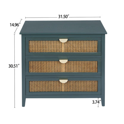 3 Drawer Cabinet, Natural Rattan, American Furniture