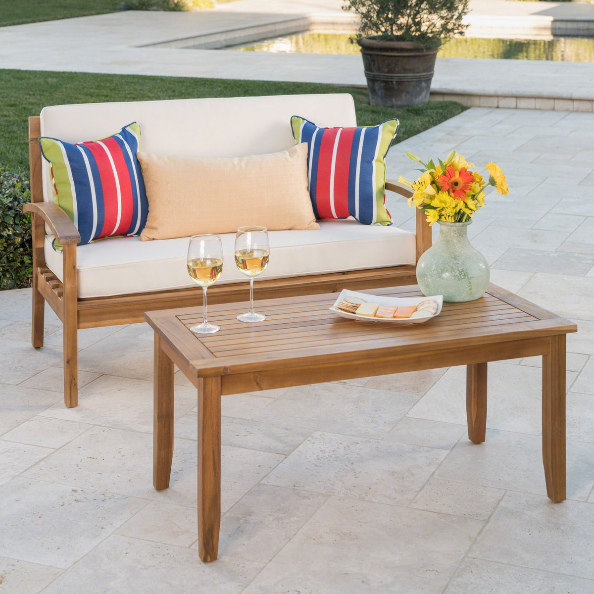Outdoor Chat Set With Coffee Table And Loveseat