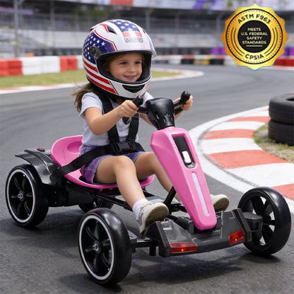 Electric Kids Pedal Go Kart With Adjustable Seat, Foldable Design