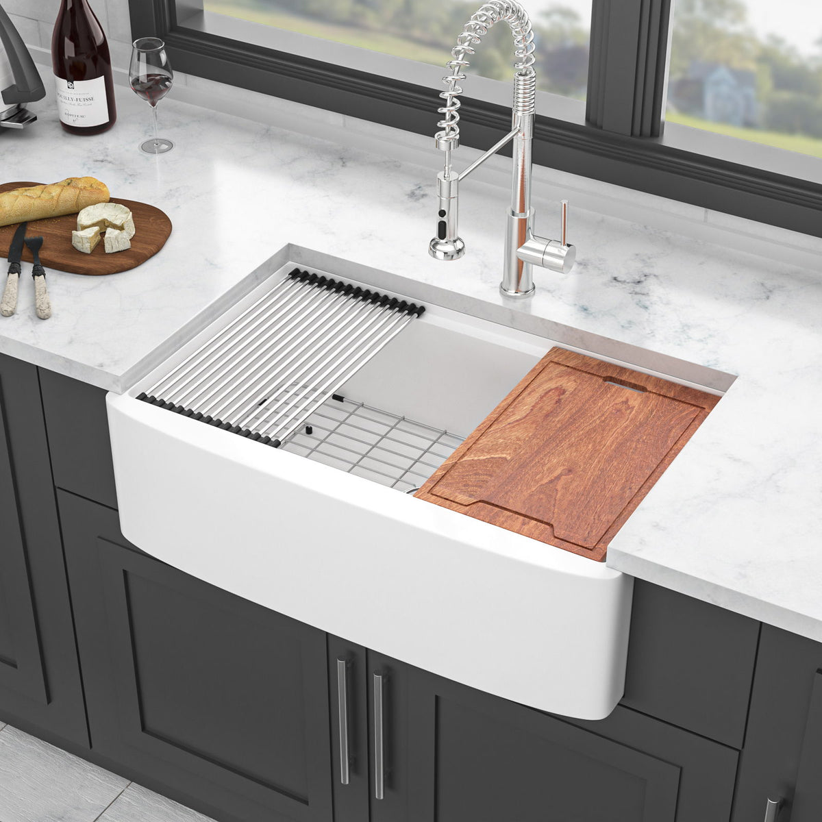 Classic Ceramic Farmhouse Sink Workstation Single Bowl With Durable Finish