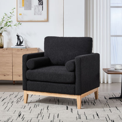 Wide Modern Performance Accent Chair With Natural Legs