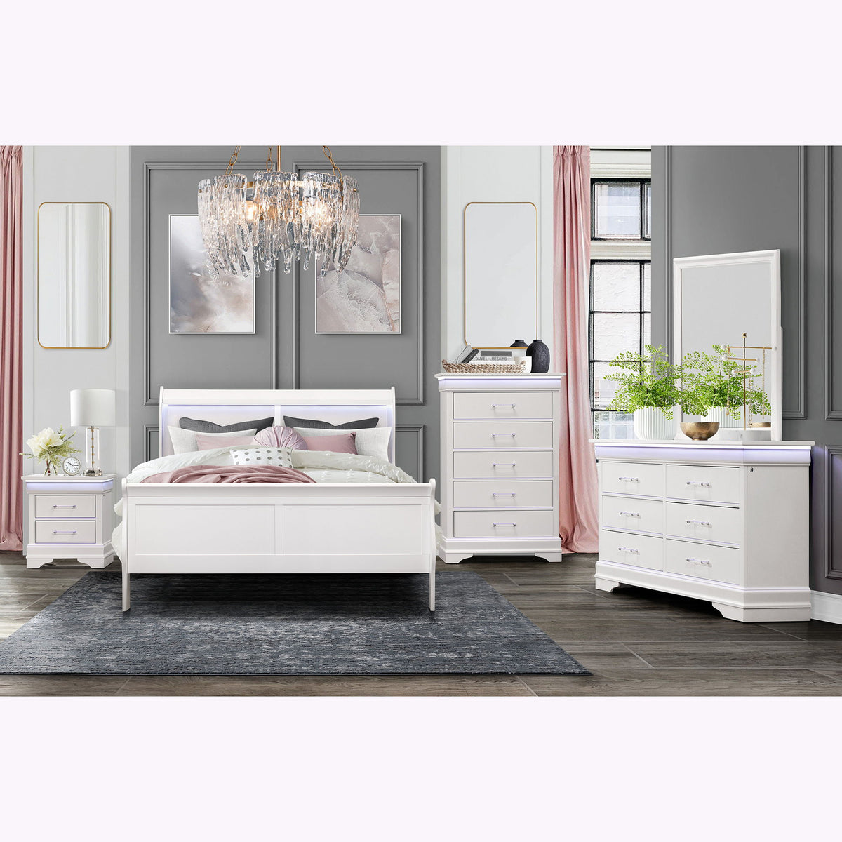 Charlston - Modern Sleigh Design Bed With LED