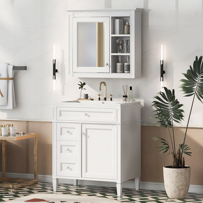 Bathroom Vanity With Medicine Cabinet, Royal Mirror Cabinet, Modern Bathroom Storage Cabinet With 2 Soft Closing Doors And 4 Drawers