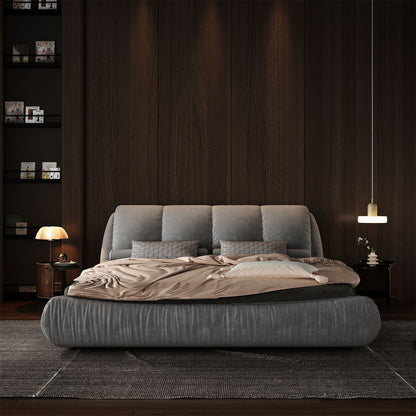 Luxury Upholstered Platform Bed With Oversized Padded Backrest And Solid Wood Frame