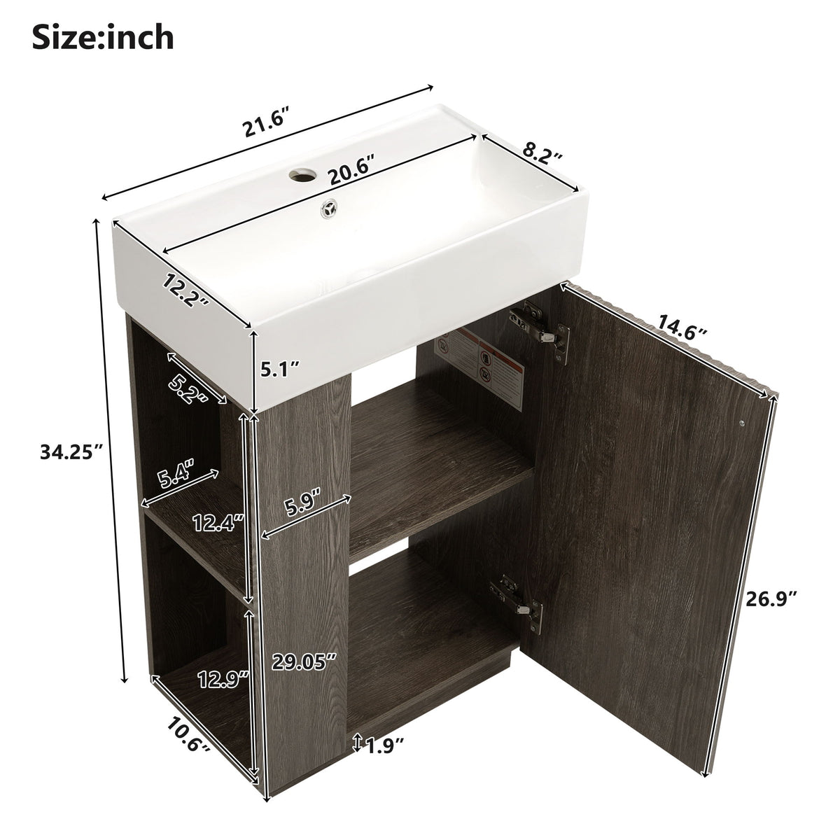 Bathroom Vanity With Sink, Freestanding Wood Grain Cabinet With Storage