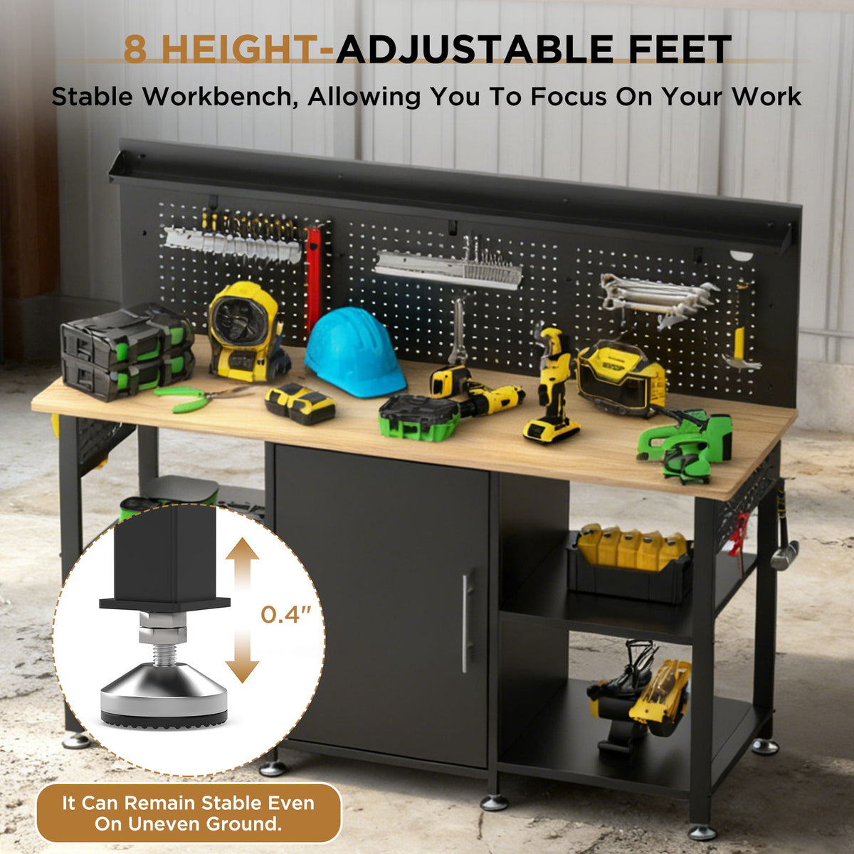 Workbench With Storage Cabinet And Pegboard - Black