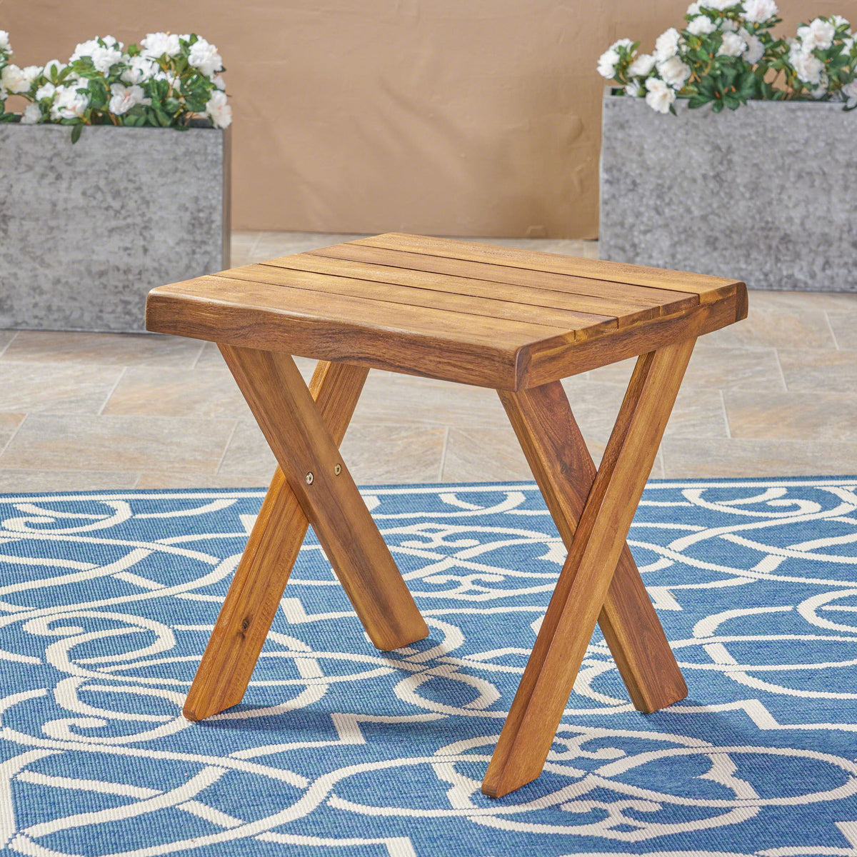 Passion - Outdoor Side Table With Cross Base And Slatted Top - Teak