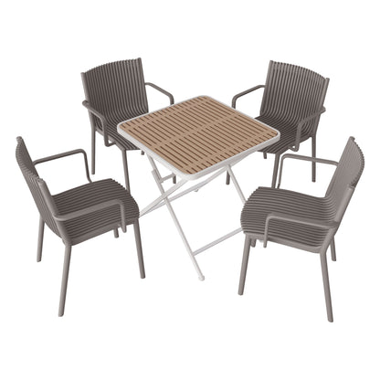 4 Modern Stackable Plastic Armchair Matched With Folding Square Table