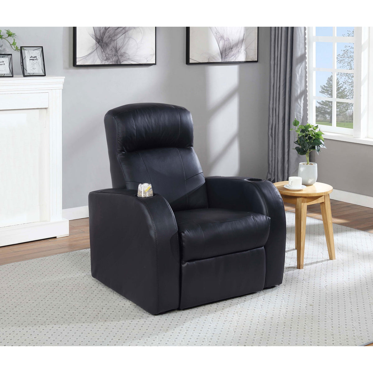 Upholstered Recliner With Cup Holder Comfort Lounge Chair - Black
