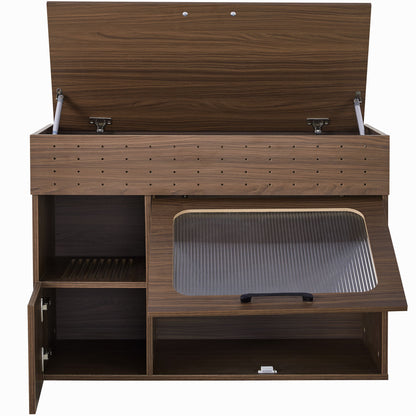 Furniture Style Multi Use Cat Litter Box House With Storage - Walnut