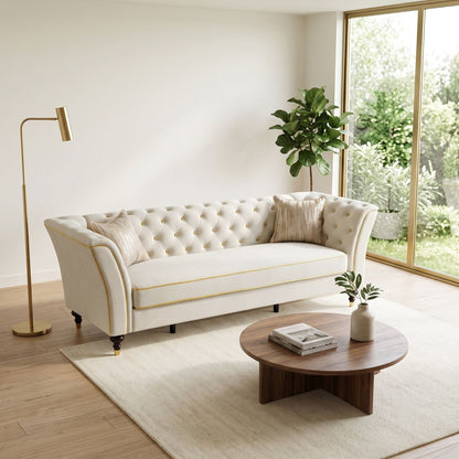 3 Person Sofa With Deep Seat, Tufted Backrest