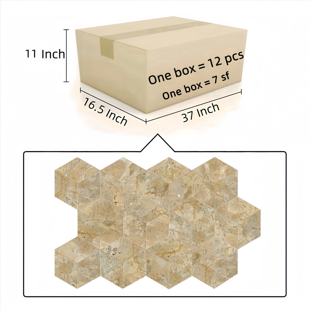 Hexagon Natural Marble Polished Tile For Wall And Floor (Set of 12)