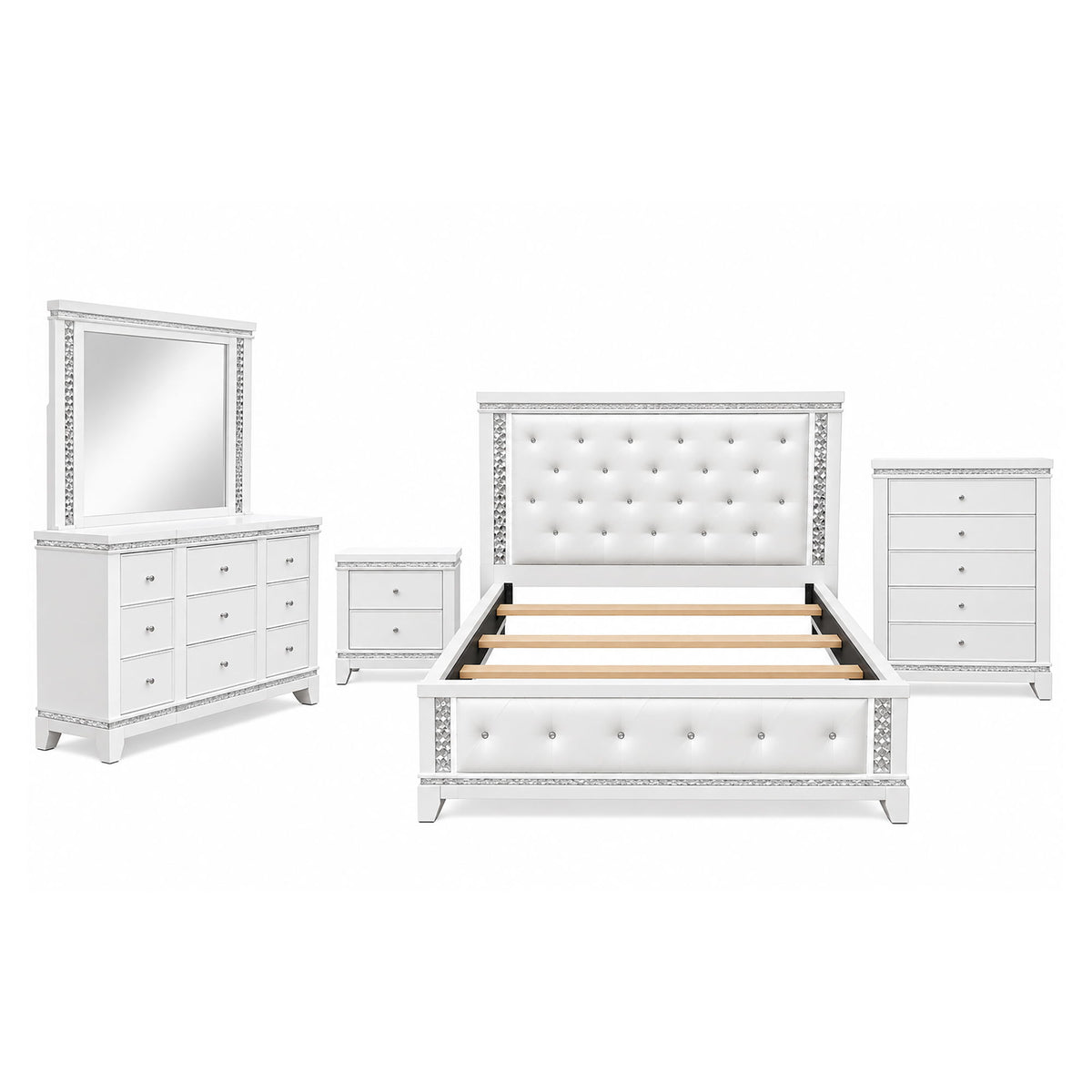 Adalid - 5 Pieces Bedroom Set With LED Lights And Glittered Detailing