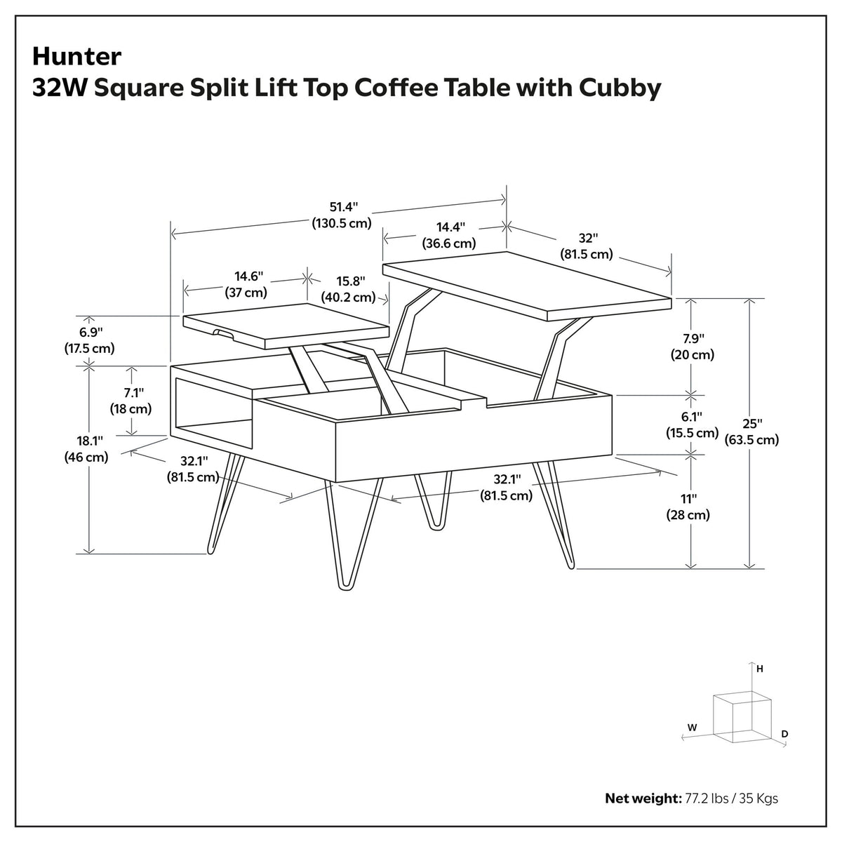 Hunter - Handcrafted Lift Top Coffee Table
