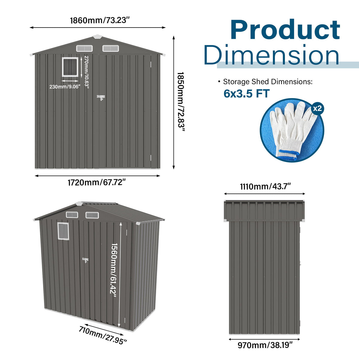 Compact Outdoor Storage Shed With Peaked Roof And Lockable Door - Gray