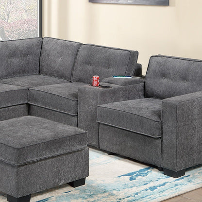 Sectional Set With Reversible Loveseat, USB Console, Corner Wedge & Ottoman