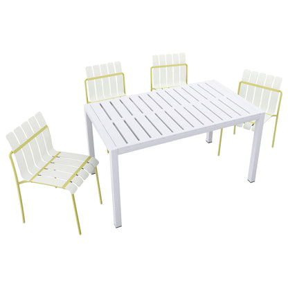 4 Piece Set Of Modern Color Block Designed Single Chairs With Long Table