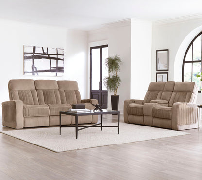 Equinox - Fabric Power Reclining Sofa And Loveseat - Mushroom