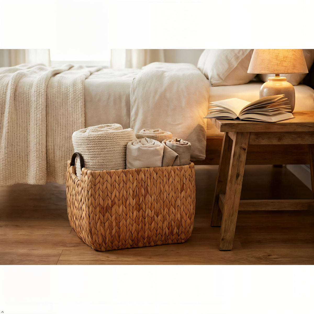 Rectangular Multi Purpose Baskets With Handles For Towel, Toys, Magazine And Kitchen Storage - Light Brown