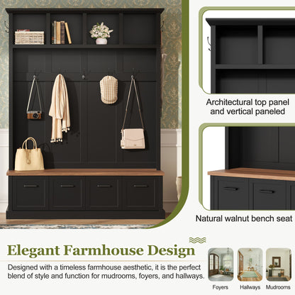 Hall Tree With Storage Bench Mudroom Coat Rack With 6 Hooks