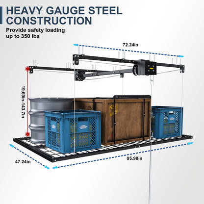 Overhead Garage Storage Rack For High Ceilings, Construction With Safety Lock - Black