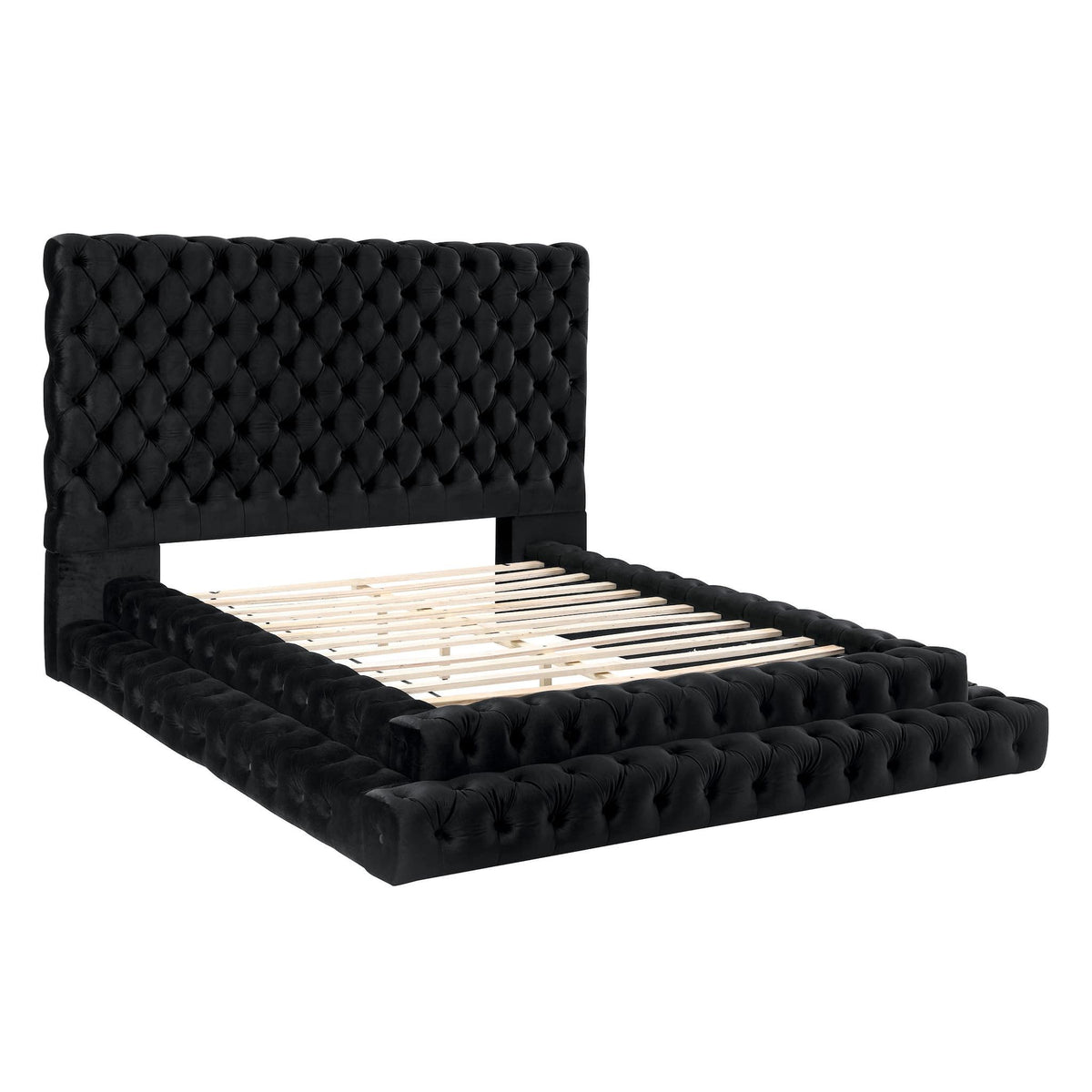 Tufted Oversized Headboard Platform Bed With Fully Upholstered Frame