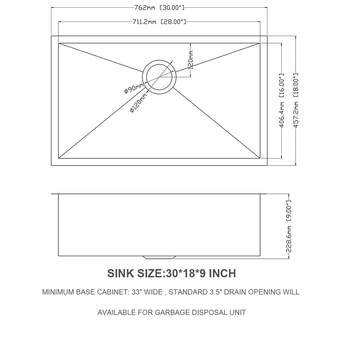 Undermount Stainless Steel Kitchen Sink, Deep Single Bowl Basin