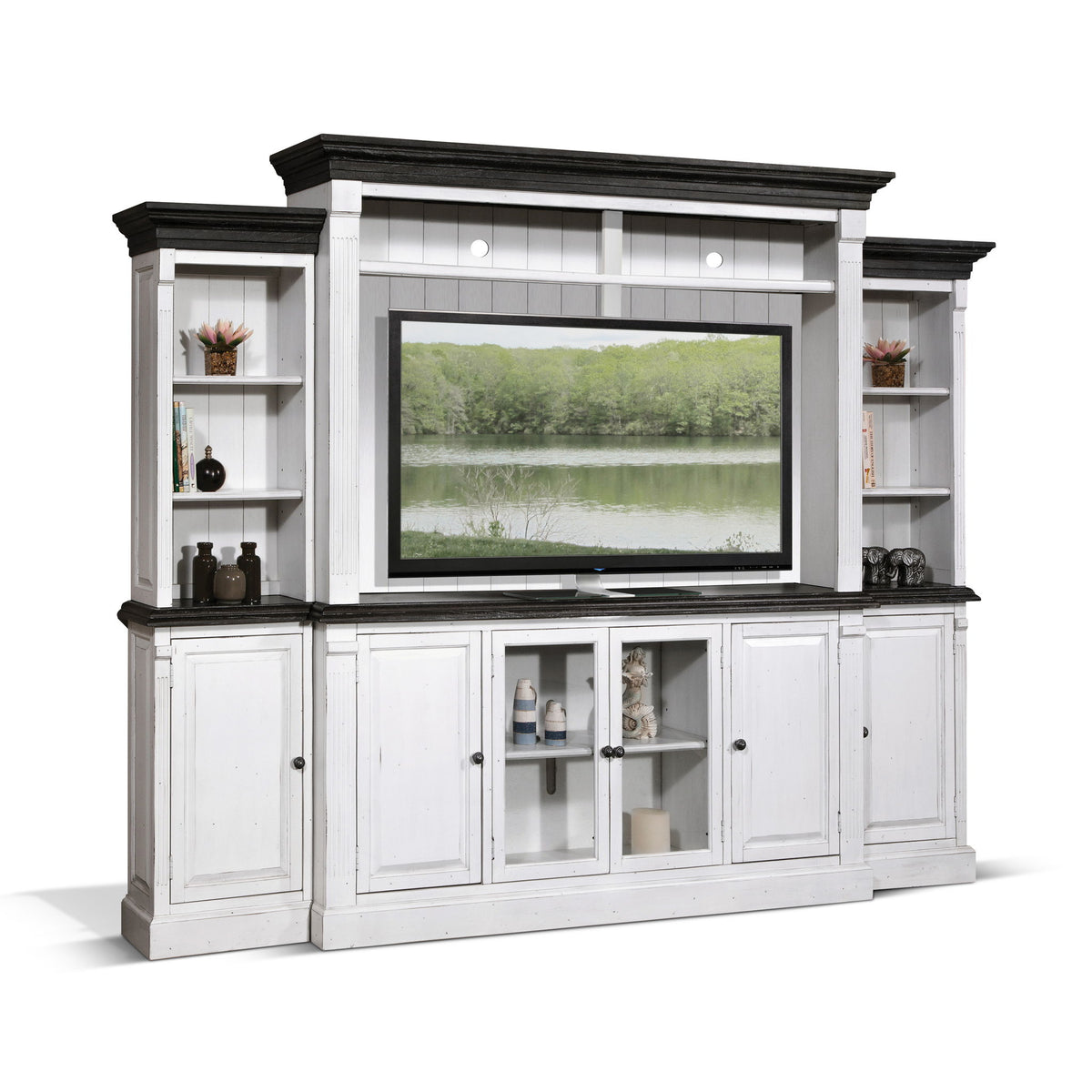 Carriage House - Entertainment Wall - Cottage White / Europen Dark