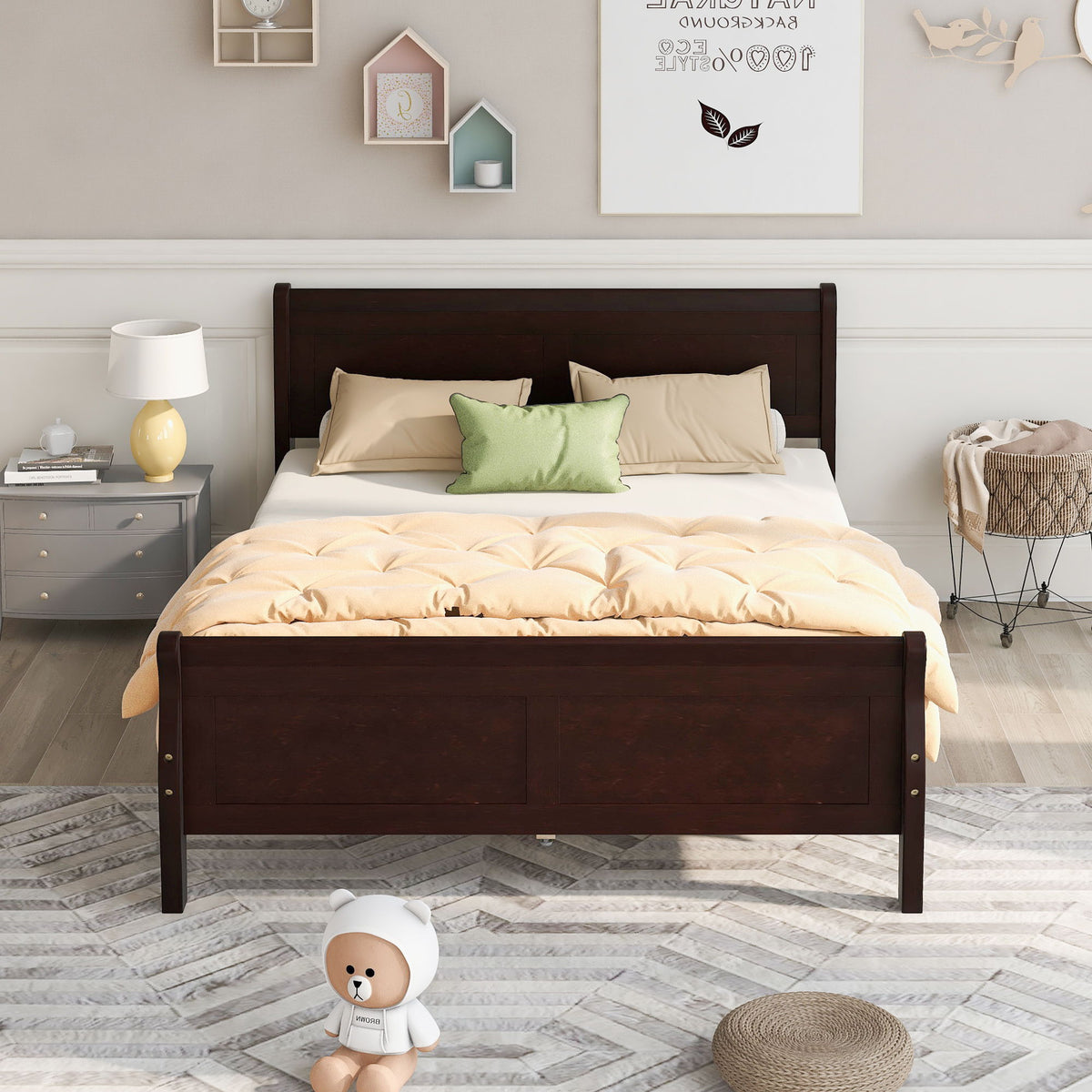 Platform Bed Frame Mattress Foundation Sleigh Bed With Headboard / Footboard / Wood Slat Suppor