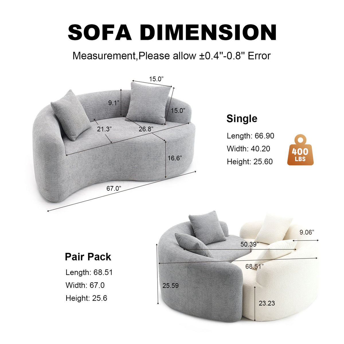Tai Chi - Curved Dual Depth Loveseat