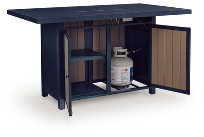 East Beach - Rectangular Bar Table With Fire Pit - Blue