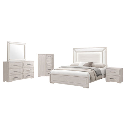 Ciara - King 5 Piece Bedroom Set With LED Lighting, Clean Lines And Upholstered Mirror - Beige