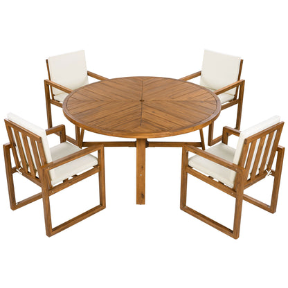5 Piece Outdoor Patio Dining Set With 4 Armchairs And Table - Beige