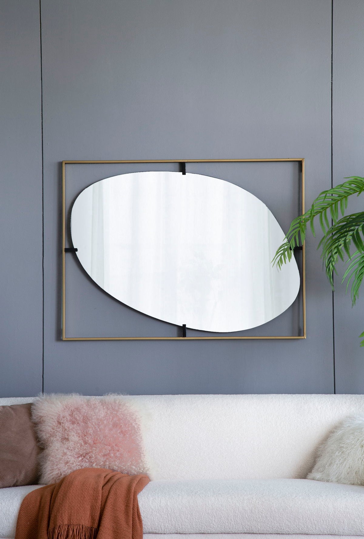 Poppy Mirror With Metal Frame Contemporary Design For Bathroom, Entryway Wall Decor