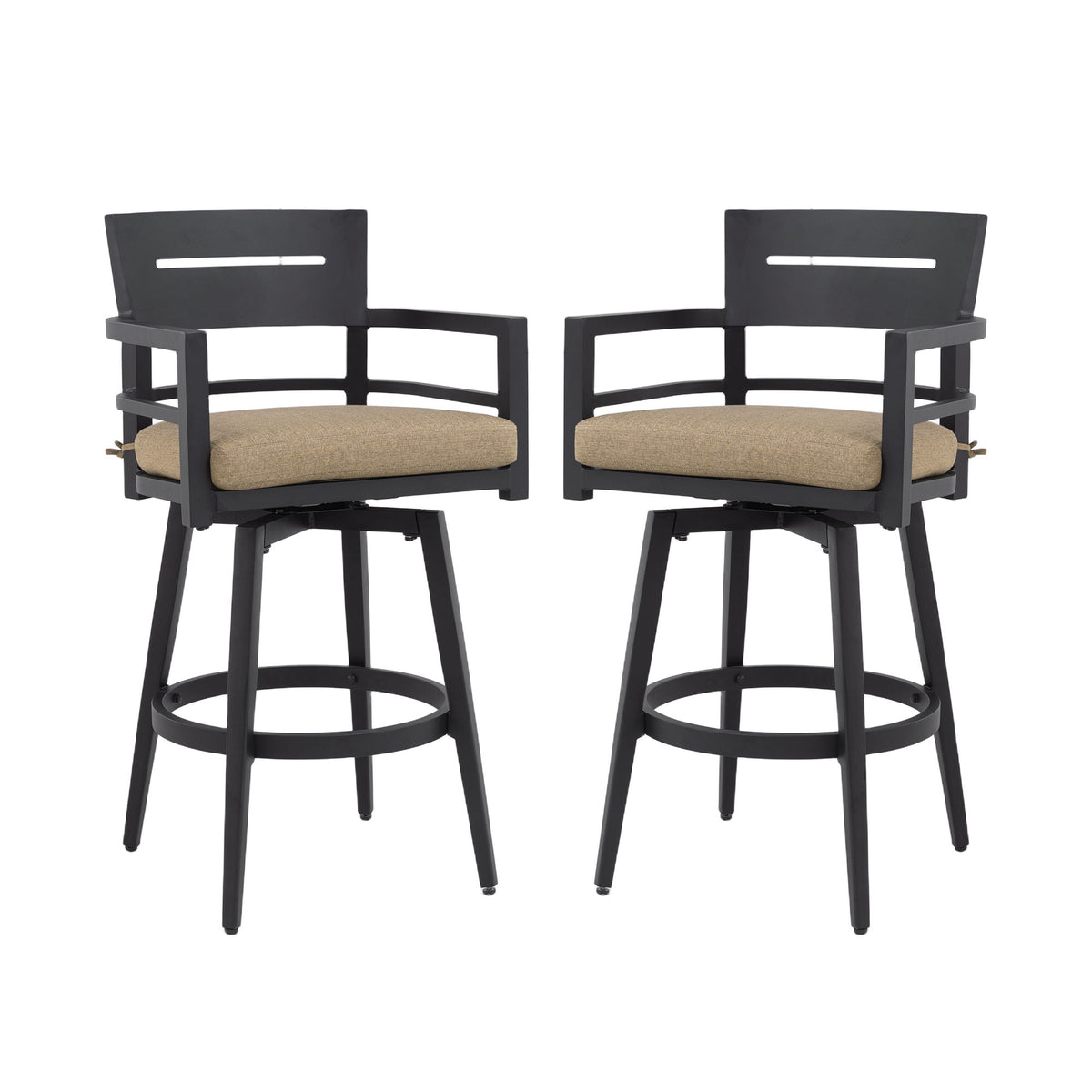 Outdoor Swivel Bar Chairs, 360 Degree Rotation, Ergonomic Backrest (Set of 2)