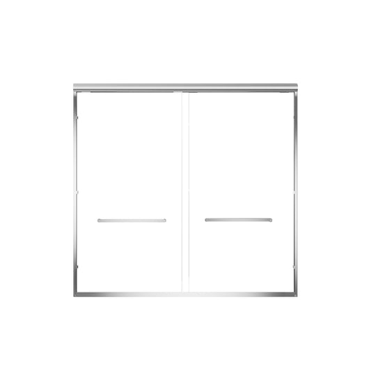 Aluminum Frame Double Double Soft Close Shower Door, Tempered Glass And Dual Stainless Steel Handles