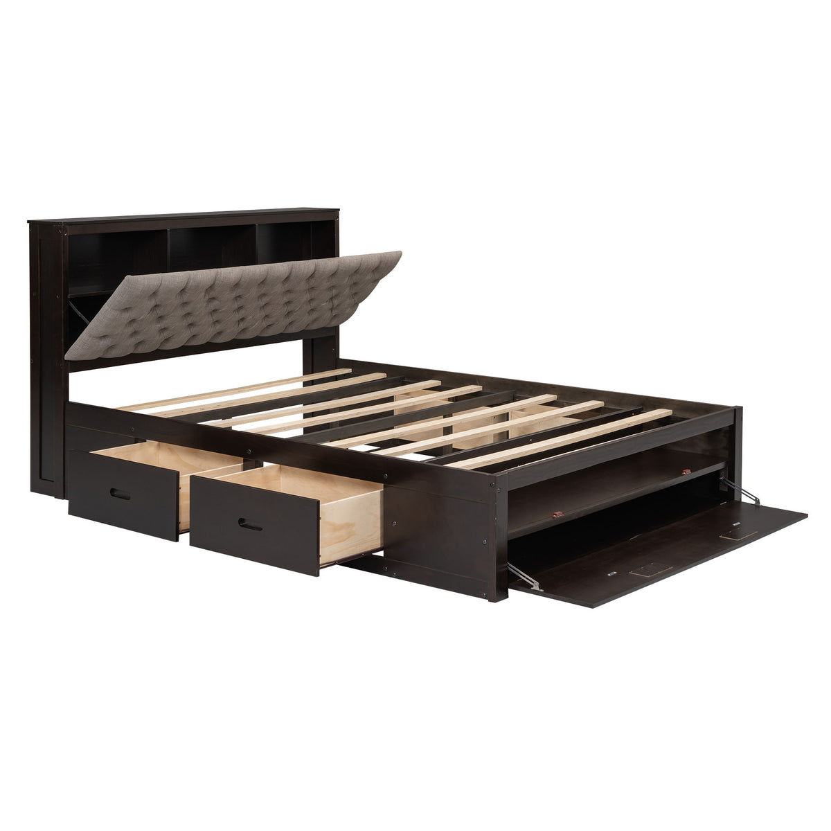 Platform Bed With Storage Headboard, Shoe Rack And 4 Drawers