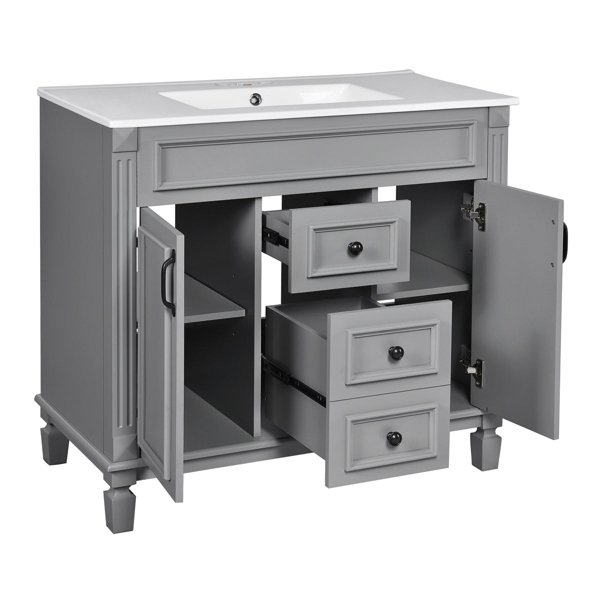 Bathroom Vanity With Top Sink, Mirror Cabinet, 2 Soft Closing Doors & 2 Drawers