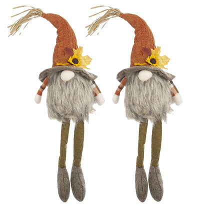 Sitting Gnome With Maple Leaf On Hat, For Holiday Harvest Festival Fall Festival & Thanksgiving Table Decorations (Set of 2) - Orange Multi