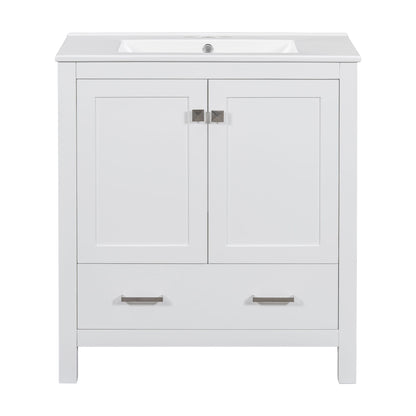 Bathroom Vanity With Single Sink, Combo Cabinet Undermount Sink, Bathroom Storage Cabinet With Two Doors And A Drawer, Soft Closing, Multifunctional Storage, Solid Wood Frame